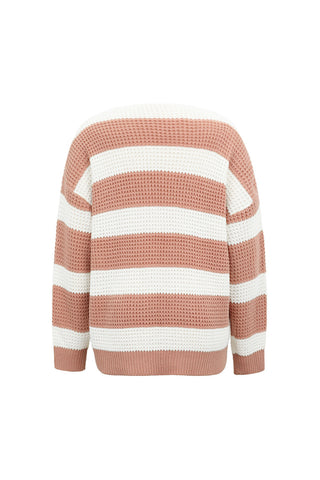 V-Neck Striped Waffle Sweater