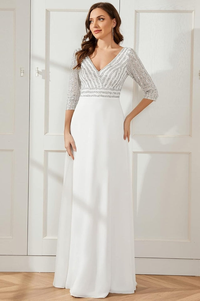 Sequined Chiffon Evening Dress