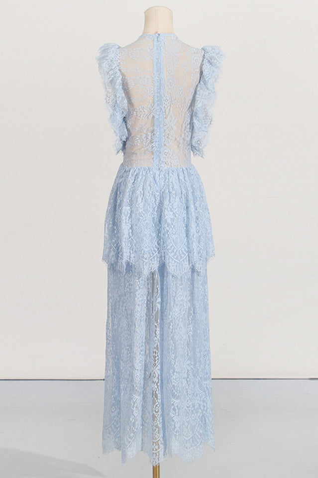 White Lace Tiered Maxi Dress