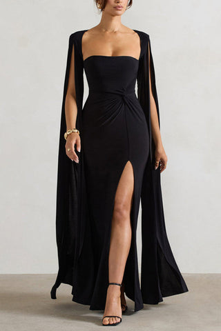 Maroon Extented Cape Sleeve Maxi Dress