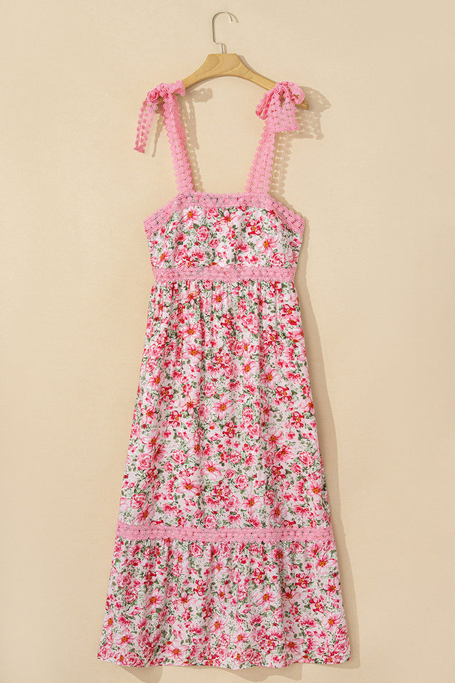 Floral Lace Tied Strap Maxi Dress