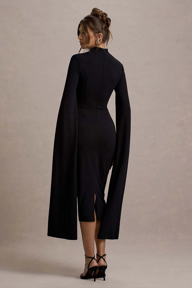 Berry Bodycon Cape-Sleeve Midi Dress