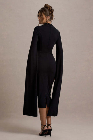 Berry Bodycon Cape-Sleeve Midi Dress