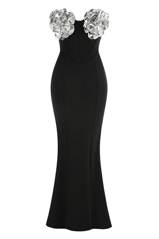 Strapless 3D Floral Maxi Dress