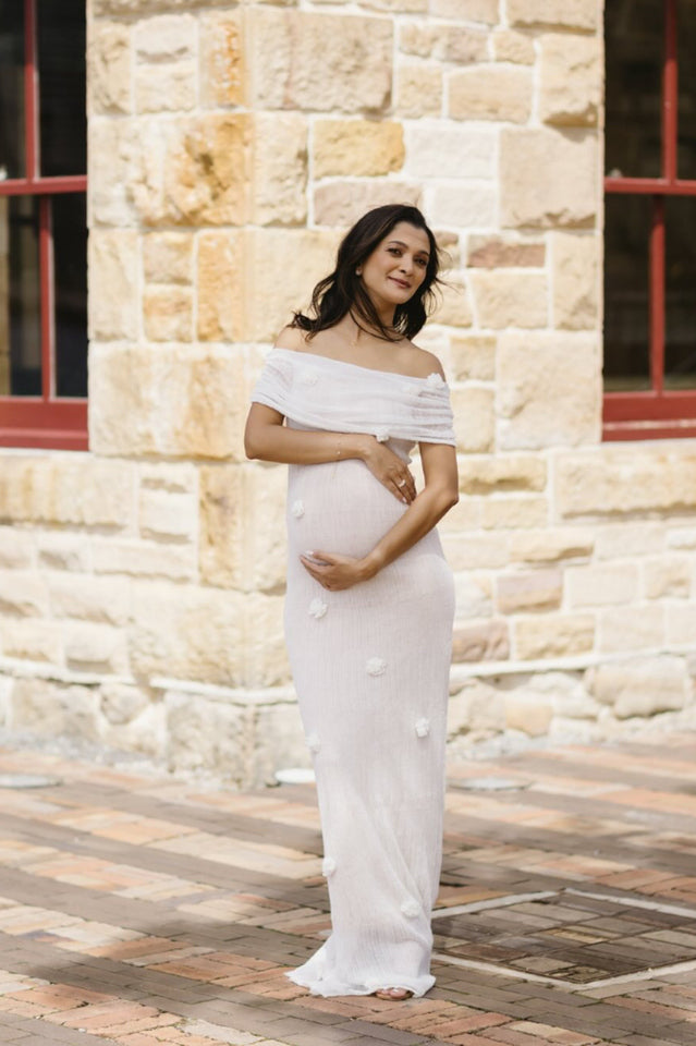 Brooke Off Shoulder Flower Knit Dress