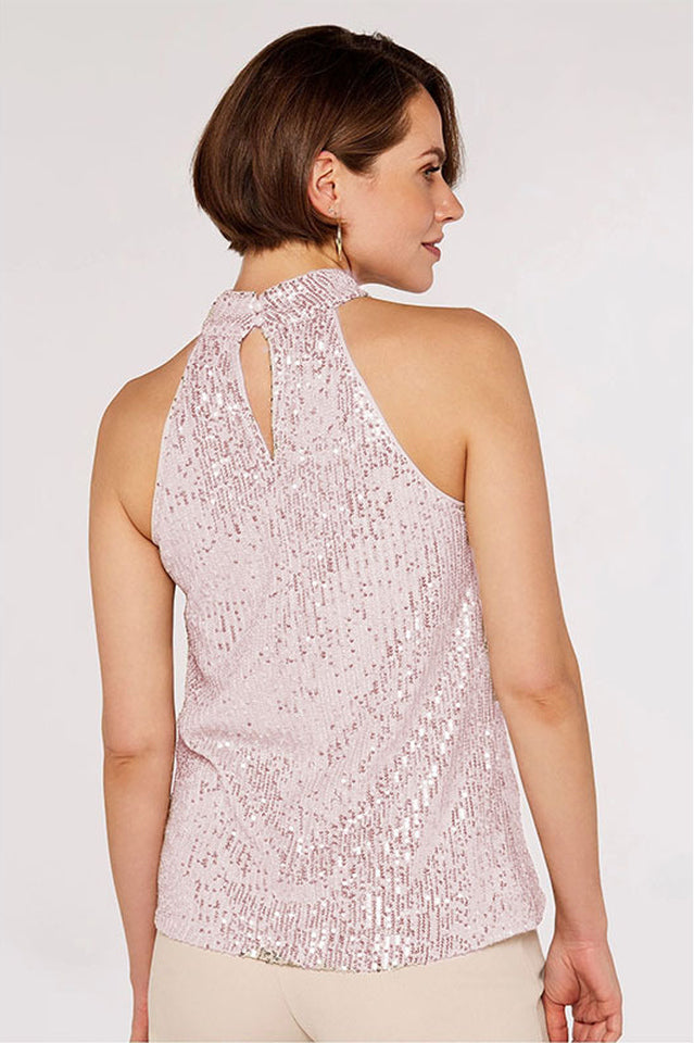 Apricot Sequin Halter Neck Top