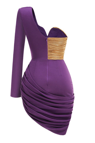 One Sleeve Purple Mini Dress
