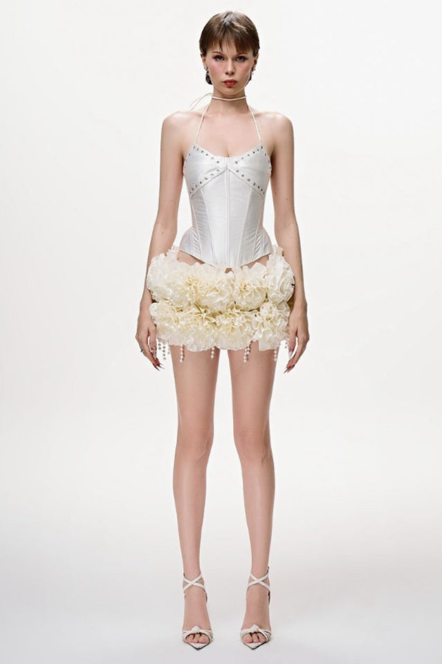 Halter Floral Corset Two Piece Dress