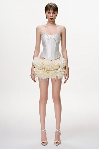 Halter Floral Corset Two Piece Dress