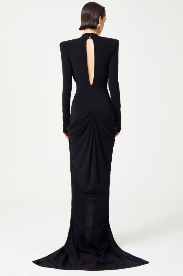 Embellished V Neck Draped Gown