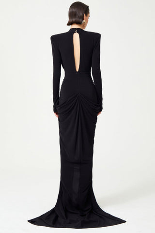 Embellished V Neck Draped Gown