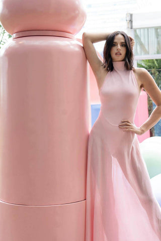 Halter Sheer Flared Dress