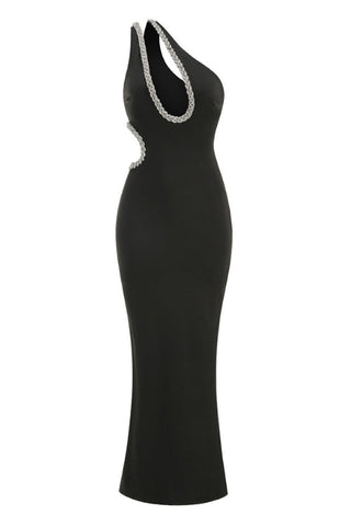 One Shoulder Crystal Chain Detail Dress