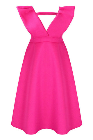 Fuchsia Plunging Cocktail Party Dress