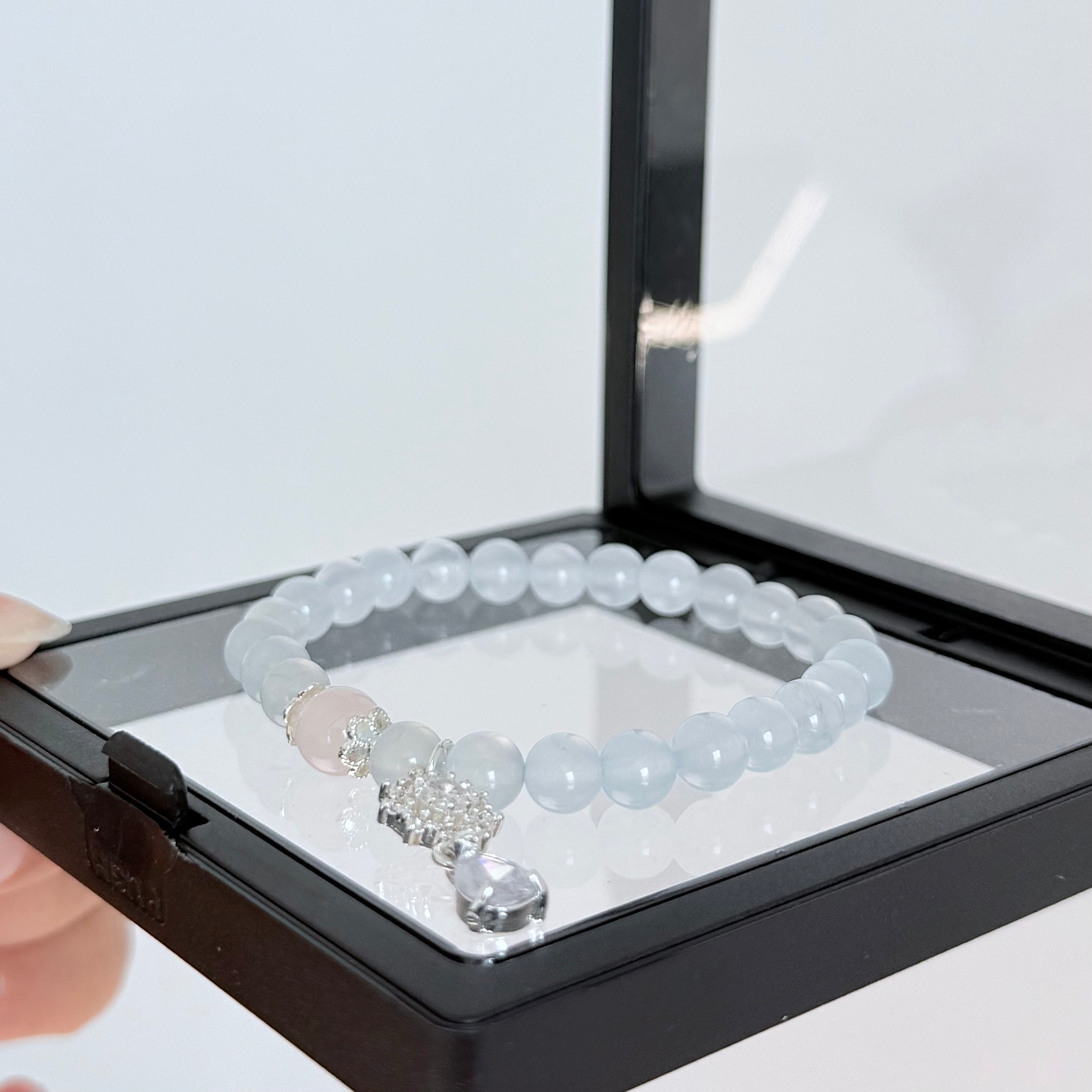 Aquamarine & Rose Quartz Crystal Bracelet with Snowflake Charm