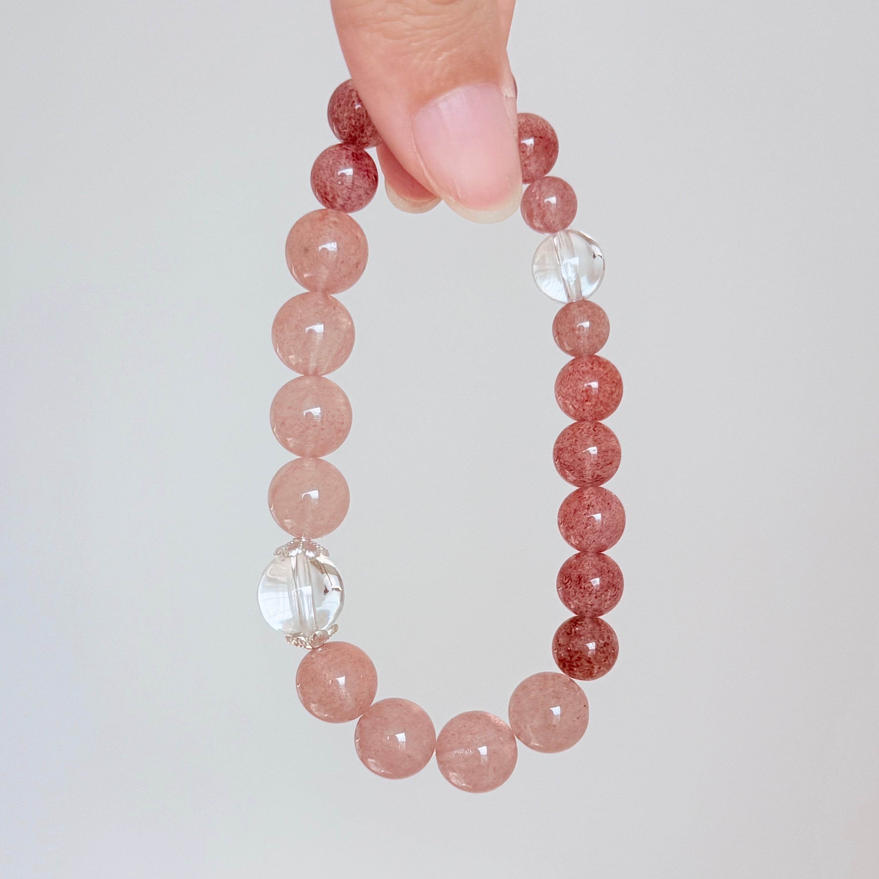 Strawberry Quartz and Clear Quartz Bracelet
