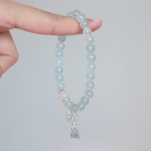 Aquamarine & Rose Quartz Crystal Bracelet with Snowflake Charm
