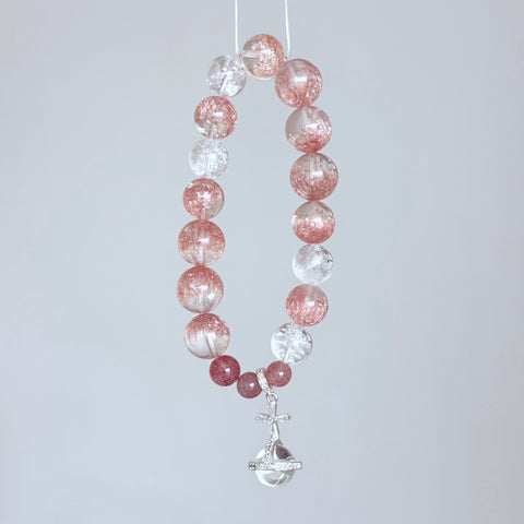 Strawberry Quartz & Clear Quartz Bracelet with Planet Charm