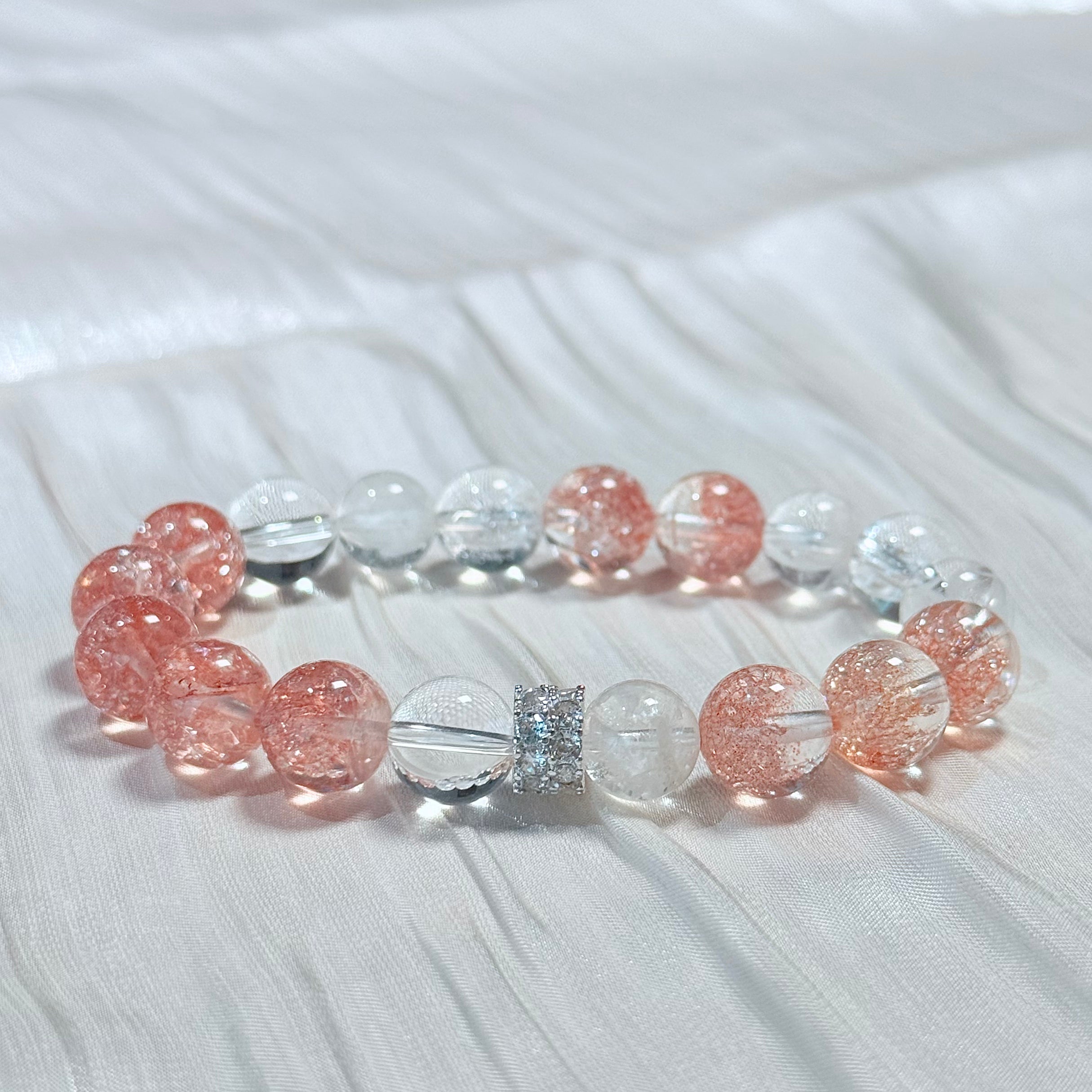 Strawberry Quartz & Clear Crystal Bracelet