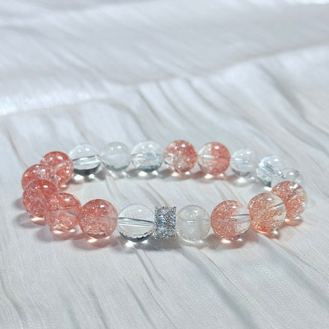 Strawberry Quartz & Clear Crystal Bracelet