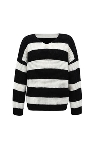 V-Neck Striped Waffle Sweater