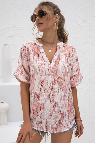 V-Neck Tie-Dye Print Chiffon Shirt