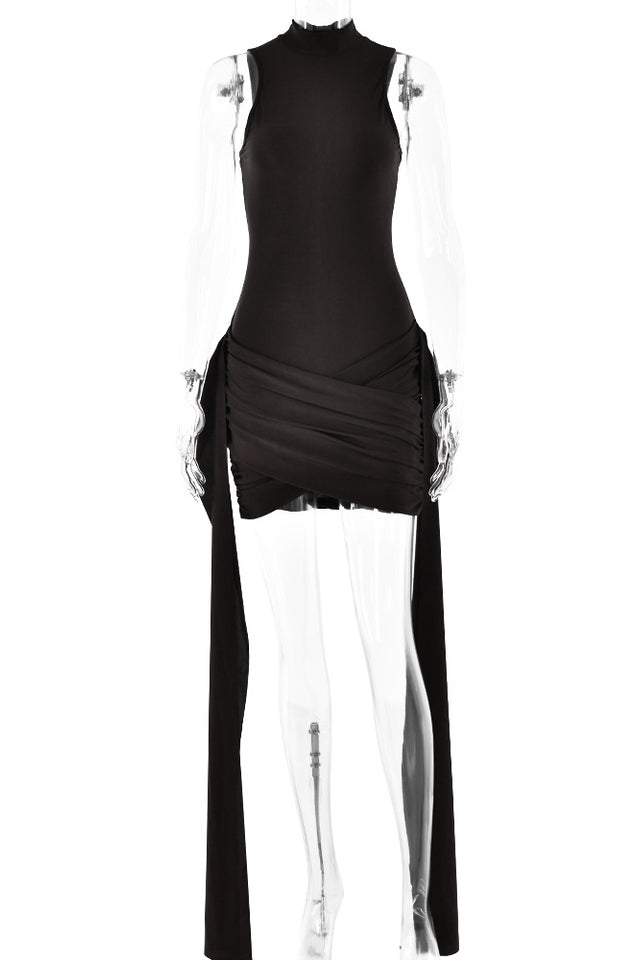 Anji High Neck Criss Cross Mini Dress