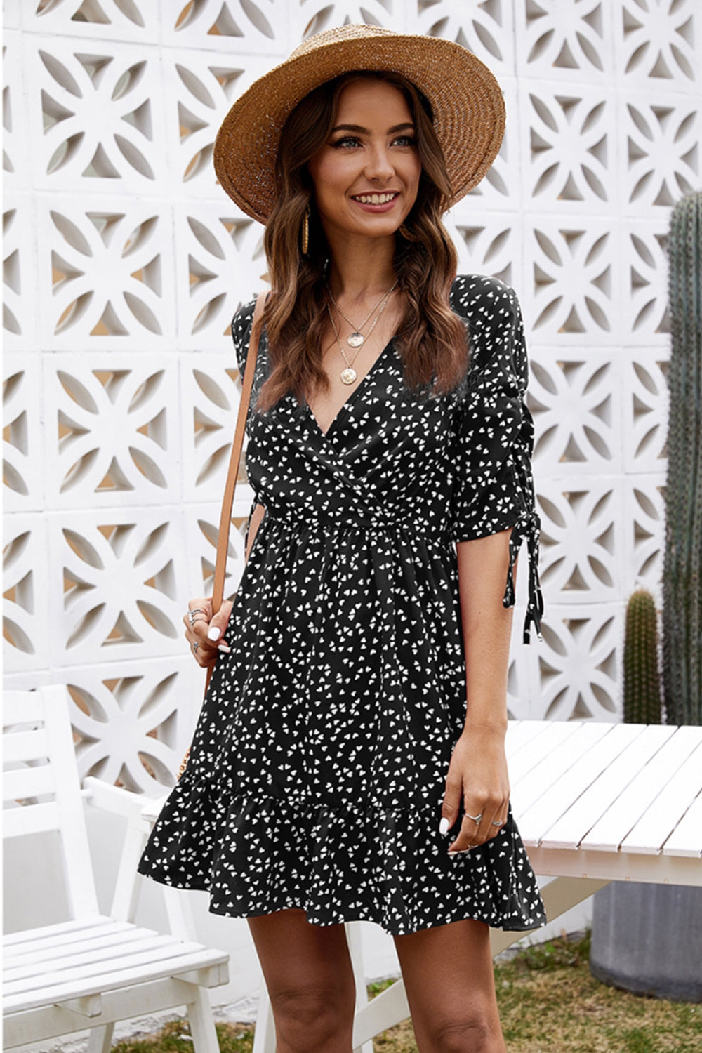 V-neck Print Lace Dress