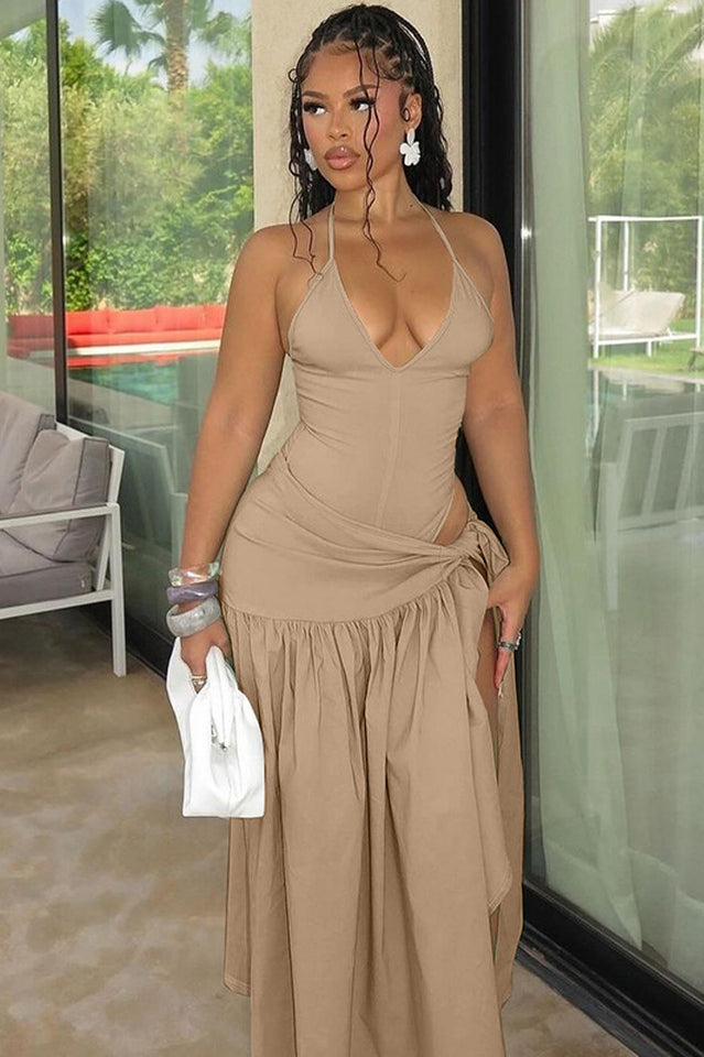 V-Neck Bodysuit Wrap Skirt Set