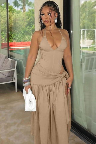 V-Neck Bodysuit Wrap Skirt Set
