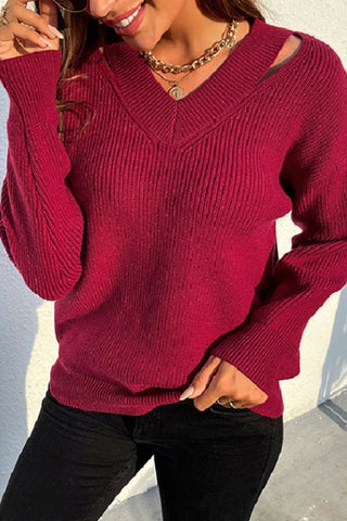 V-Neck Solid Color Sweater