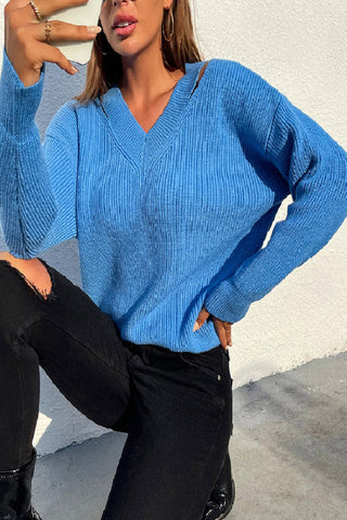 V-Neck Solid Color Sweater