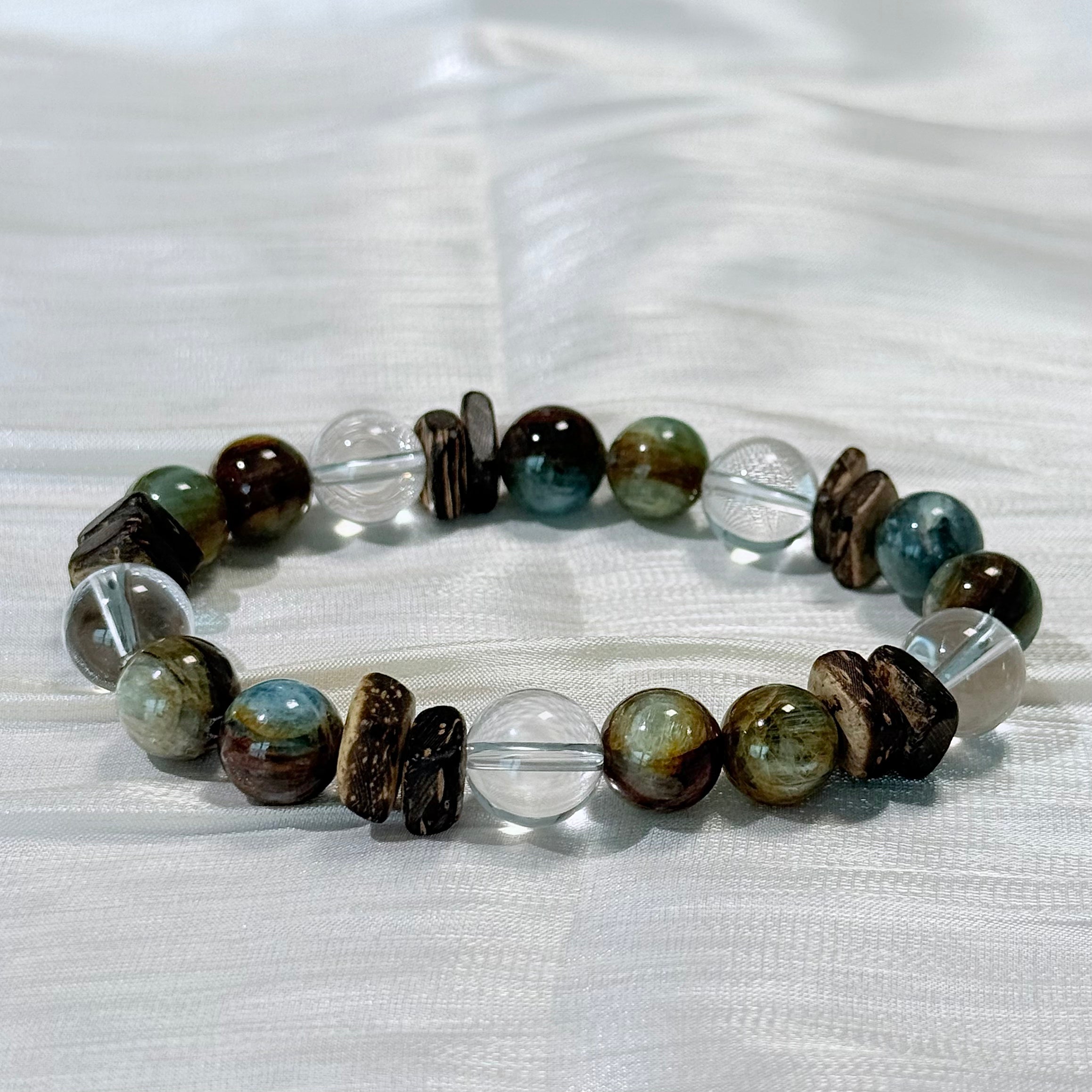 Apatite, Clear Quartz & Natural Wood Grounding Bracelet