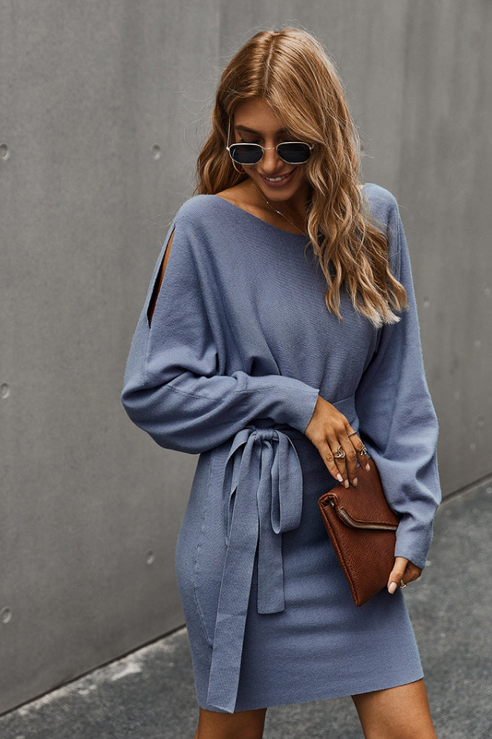 V-neck Hip Wrap Knit Dress