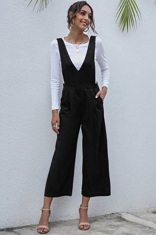 V-Neck Solid Color High Waist Jumpsuit