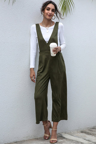 V-Neck Solid Color High Waist Jumpsuit