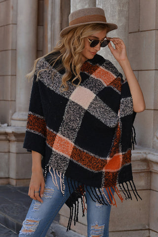 V-neck Irregular Tassel Sleeveless Cloak Sweater