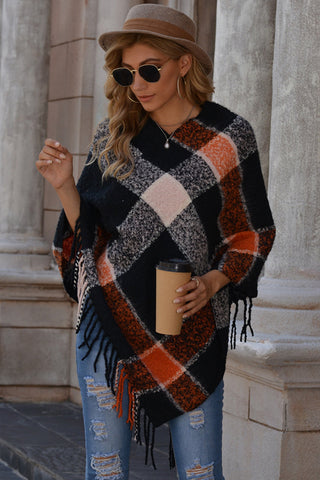 V-neck Irregular Tassel Sleeveless Cloak Sweater