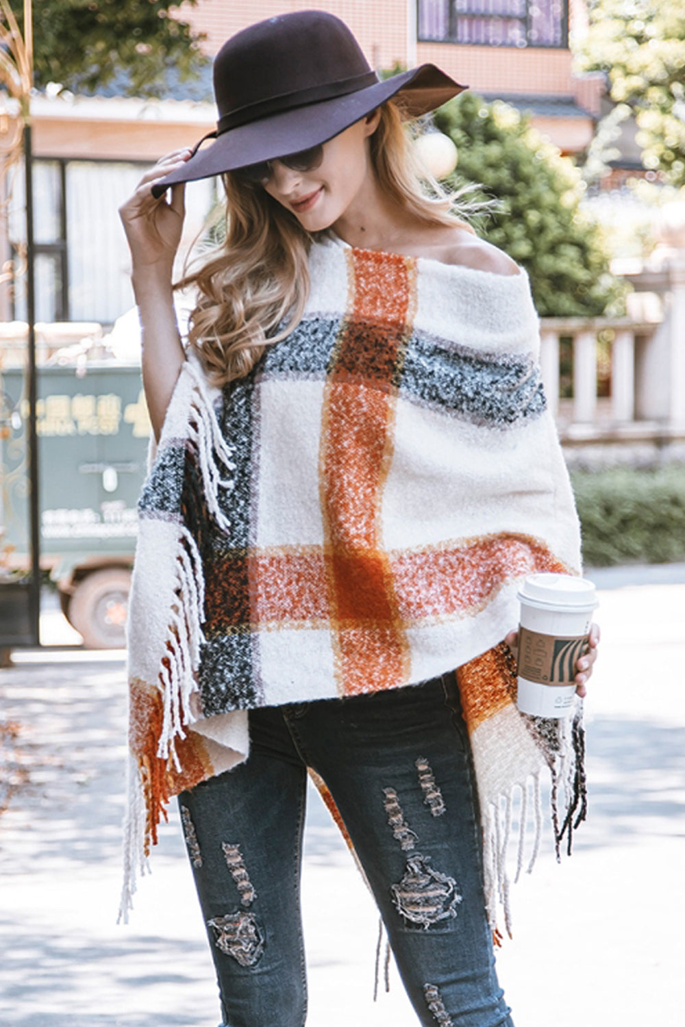 V-neck Irregular Tassel Sleeveless Cloak Sweater