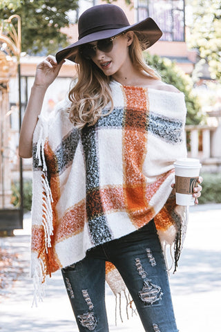 V-neck Irregular Tassel Sleeveless Cloak Sweater