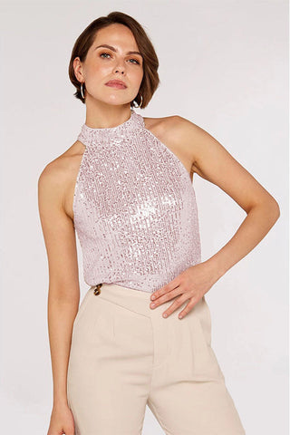 Apricot Sequin Halter Neck Top