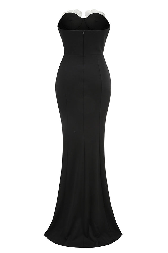 Strapless 3D Floral Maxi Dress