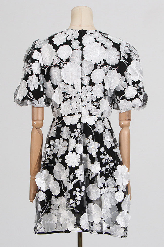 Chayan Flower Embroidery Mini Dress