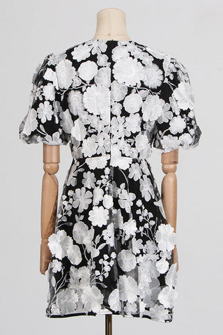 Chayan Flower Embroidery Mini Dress