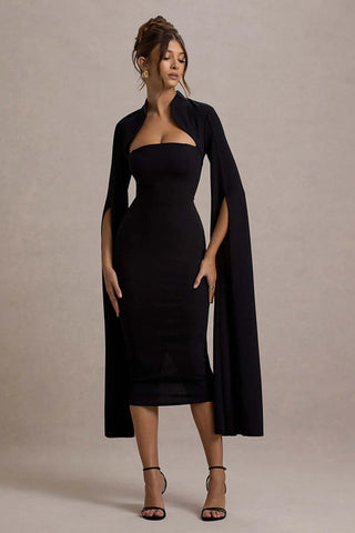 Berry Bodycon Cape-Sleeve Midi Dress