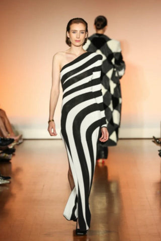 Long Asymmetrical Striped Knit Dress