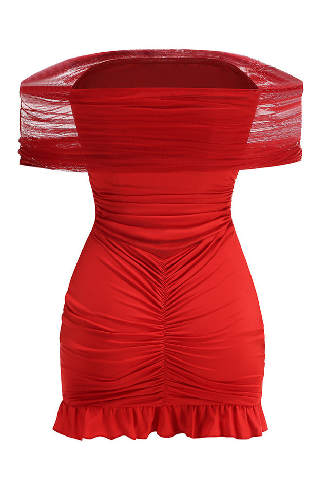 Slinky Off Shoulder Mesh Mini Dress