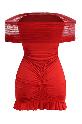 Slinky Off Shoulder Mesh Mini Dress