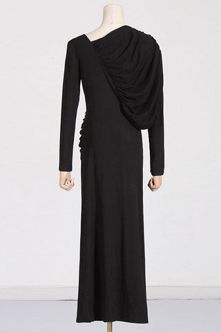Asymmetric V-Neck Pleated Maxi Dress