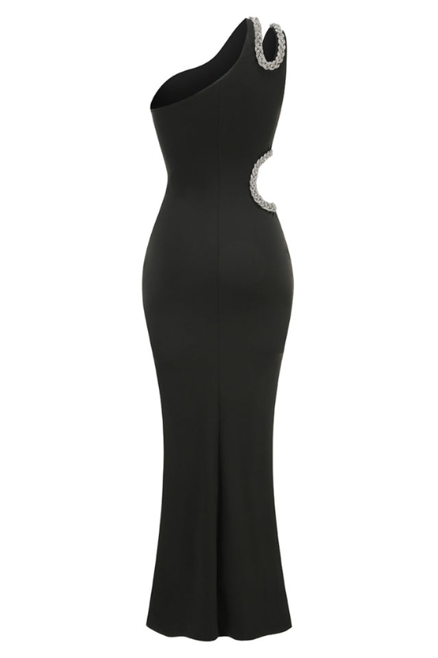 One Shoulder Crystal Chain Detail Dress